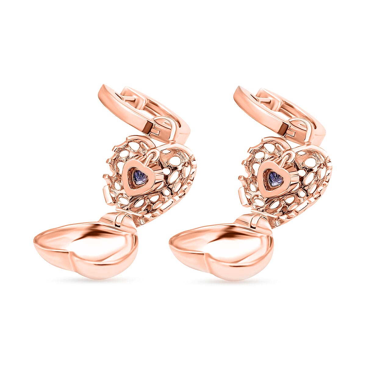 Tanzanite Heart Hoop Earrings in Vermeil Rose Gold Sterling Silver 0.37 Ct, Silver Wt. 8.1 Gms 3888879 7