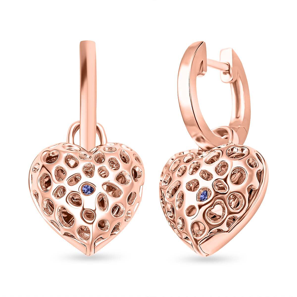 Tanzanite Heart Hoop Earrings in Vermeil Rose Gold Sterling Silver 0.37 Ct, Silver Wt. 8.1 Gms 3888879 2