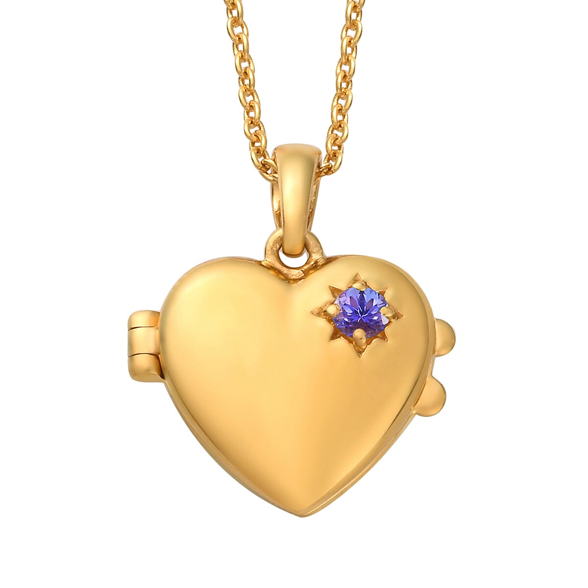 Tanzanite Heart Locket Pendant With Chain (Size 18)  in 18K yellow  Gold Vermeil Plated  Sterling Silver, Silver Wt 5.86 Gms 3630816 0
