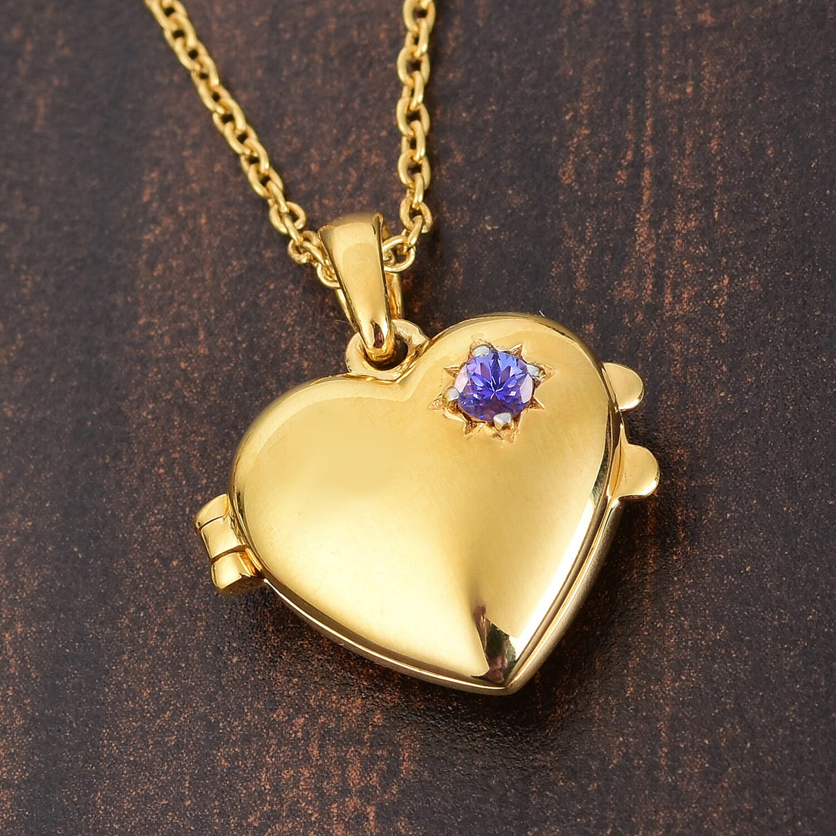 Tanzanite Heart Locket Pendant With Chain (Size 18)  in 18K yellow  Gold Vermeil Plated  Sterling Silver, Silver Wt 5.86 Gms 3630816 2