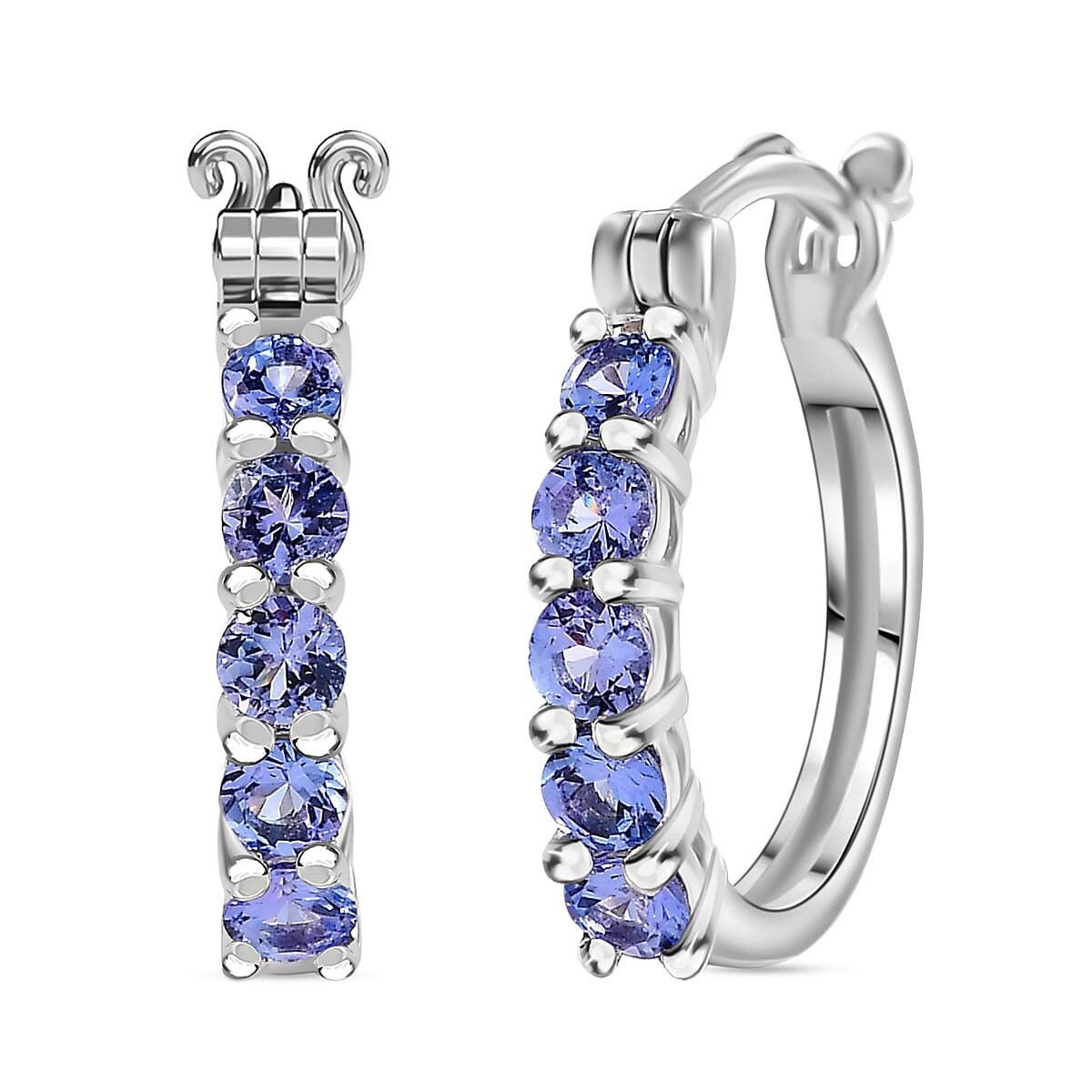 Tanzanite Hoop Earrings in Rhodium Overlay Sterling Silver 1.20 ct. 7928980 0