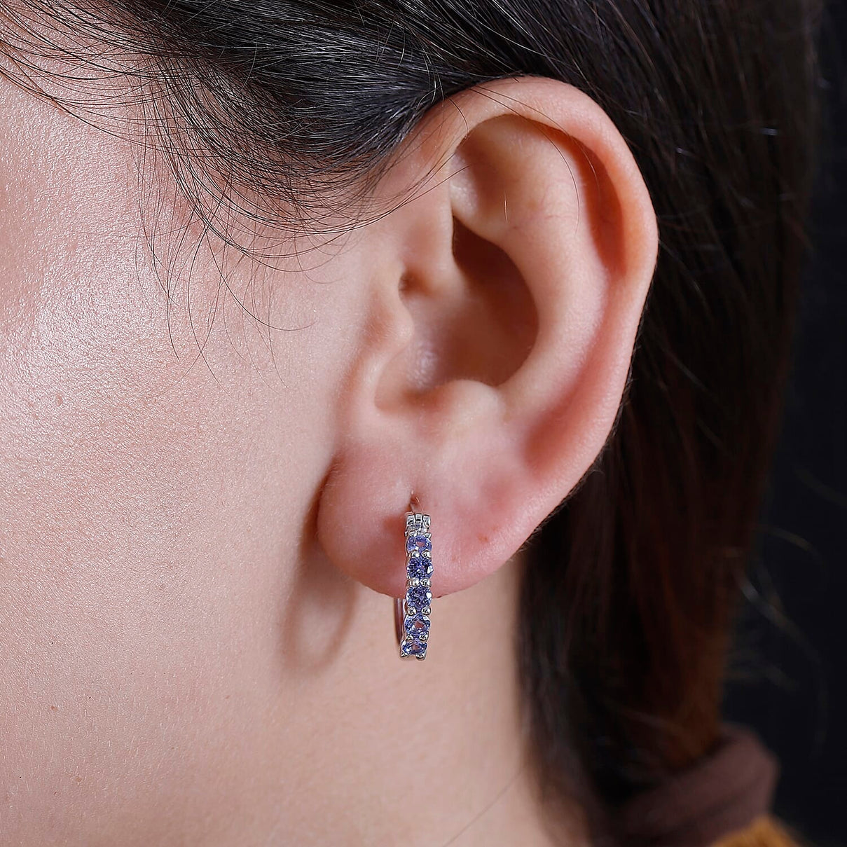 Tanzanite Hoop Earrings in Rhodium Overlay Sterling Silver 1.20 ct. 7928980 2