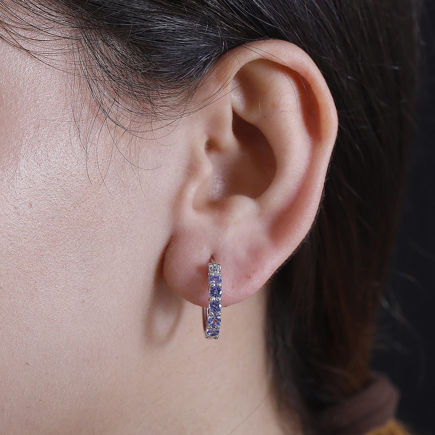 Tanzanite Hoop Earrings in Rhodium Overlay Sterling Silver 1.20 ct. 7928980 2