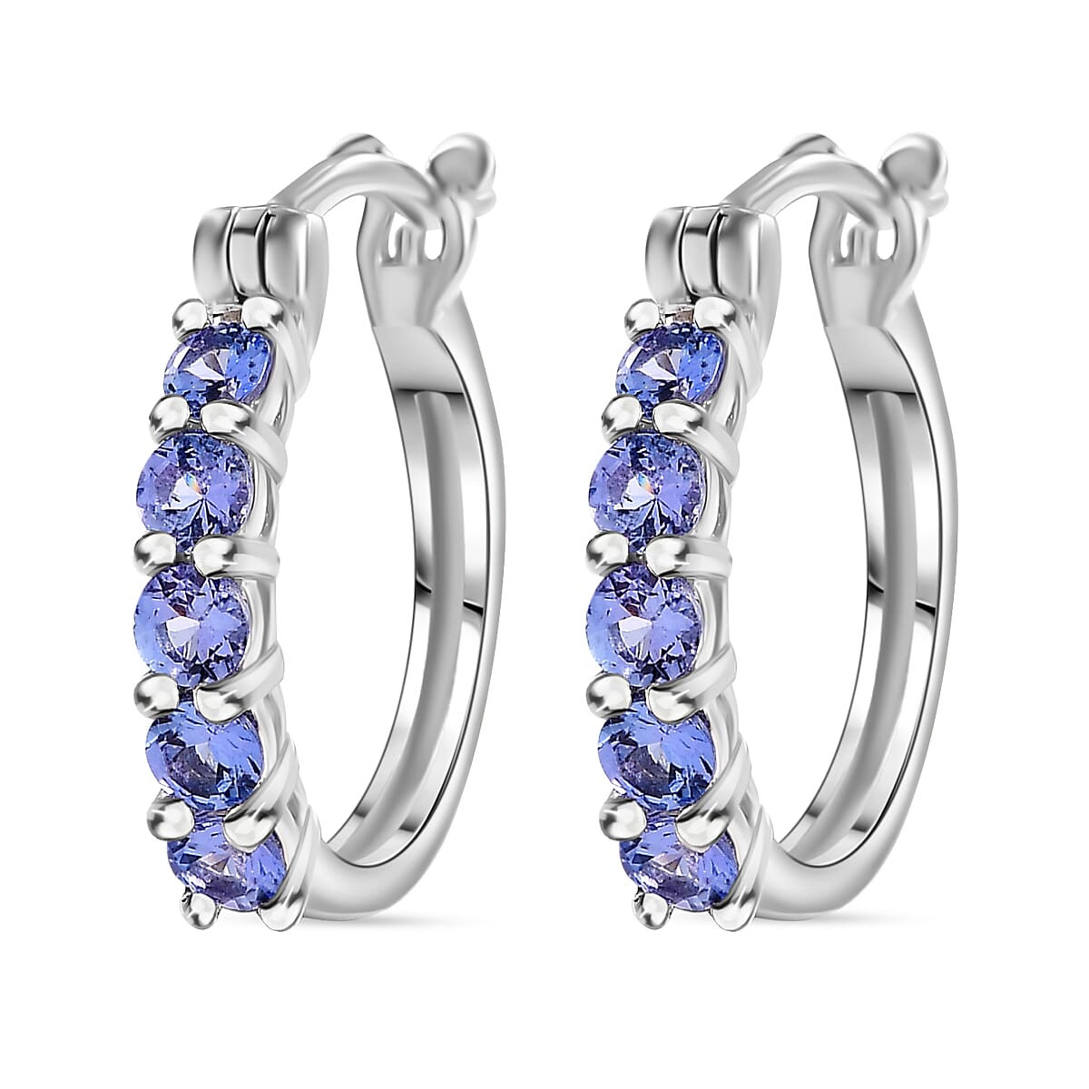 Tanzanite Hoop Earrings in Rhodium Overlay Sterling Silver 1.20 ct. 7928980 3