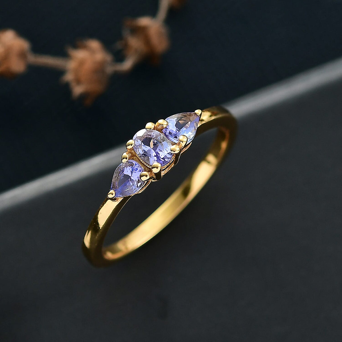 D'Joy Tanzanite Trilogy Ring in Yellow Gold Plated Sterling Silver 8275912 1