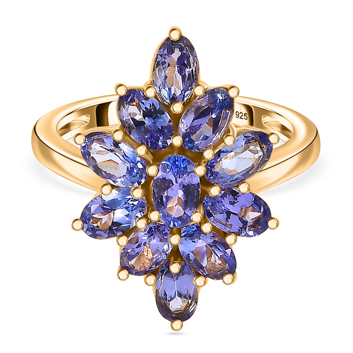 Tanzanite Cluster Ring in 18K Yellow Gold Vermeil Plated Sterling Silver 2.60 Ct. 7883894 0