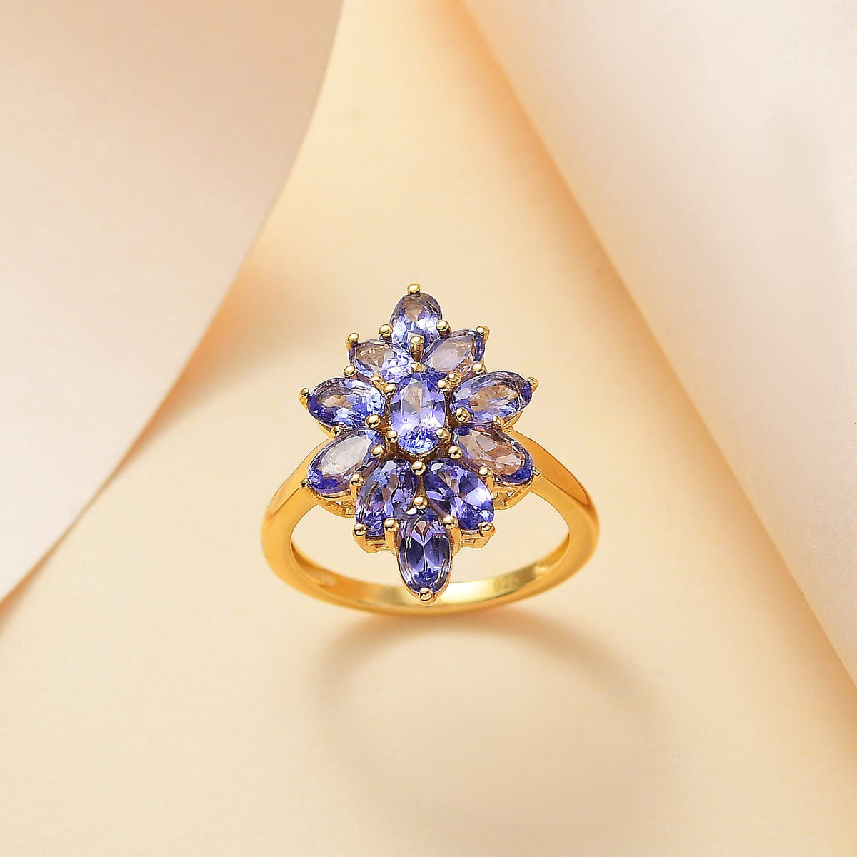 Tanzanite Cluster Ring in 18K Yellow Gold Vermeil Plated Sterling Silver 2.60 Ct. 7883894 2