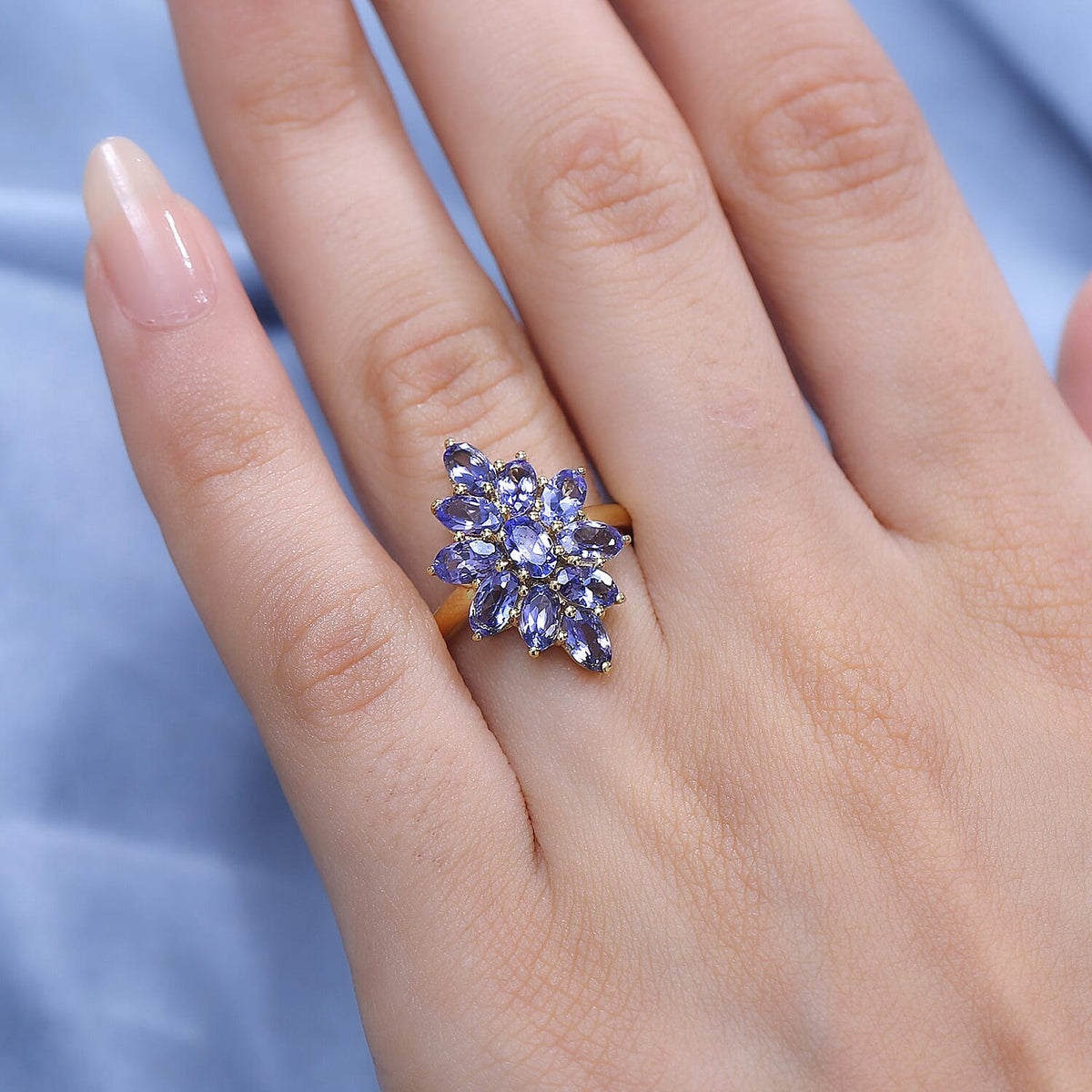 Tanzanite Cluster Ring in 18K Yellow Gold Vermeil Plated Sterling Silver 2.60 Ct. 7883894 3