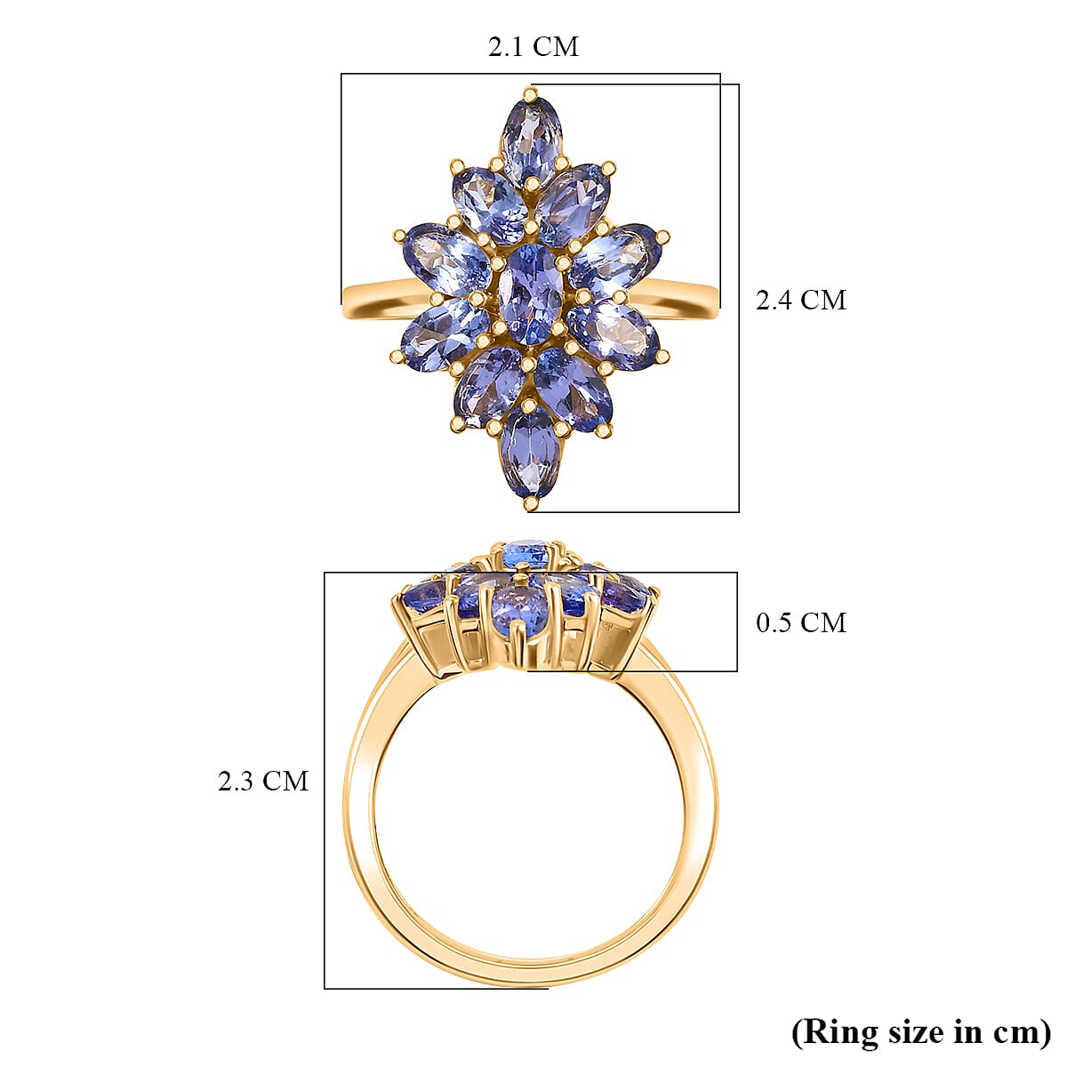 Tanzanite Cluster Ring in 18K Yellow Gold Vermeil Plated Sterling Silver 2.60 Ct. 7883894 6