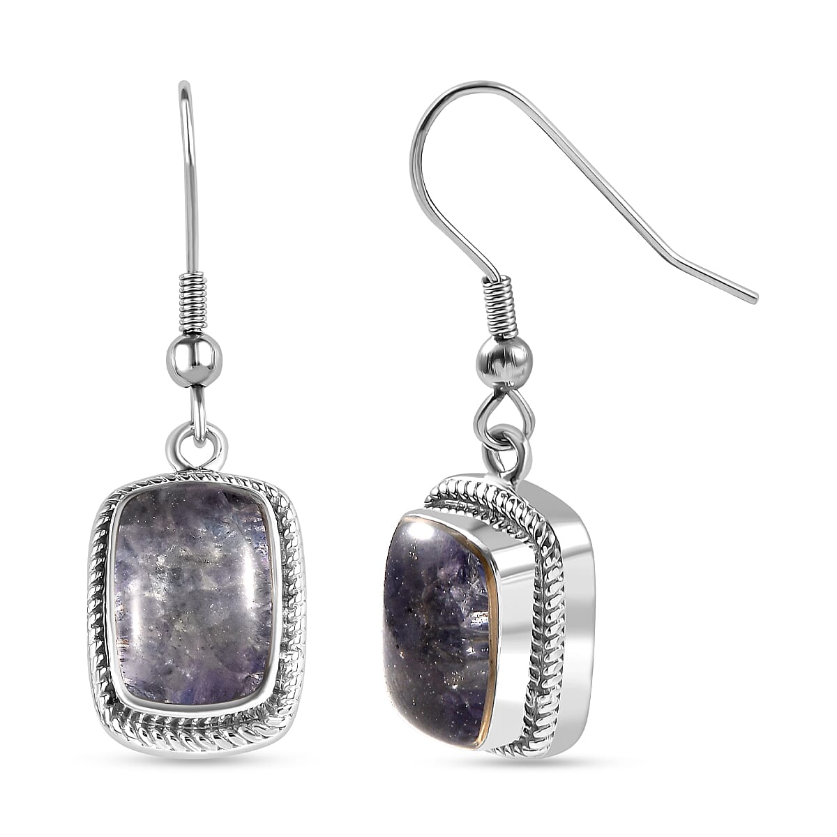Tanzanite Matrix Solitaire Lever Back Earring with J Hook in White Tone 10.00 Ct. 8033040 0