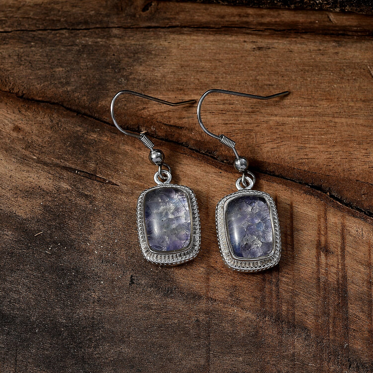 Tanzanite Matrix Solitaire Lever Back Earring with J Hook in White Tone 10.00 Ct. 8033040 2