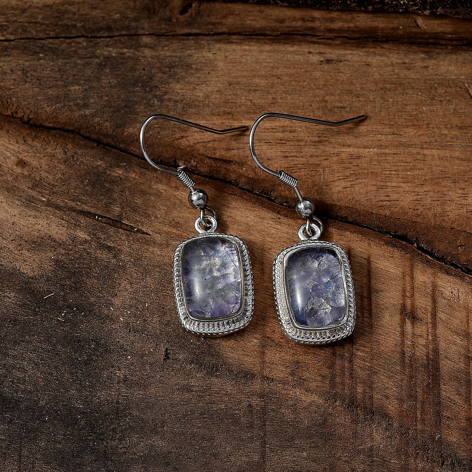 Tanzanite Matrix Solitaire Lever Back Earring with J Hook in White Tone 10.00 Ct. 8033040 2