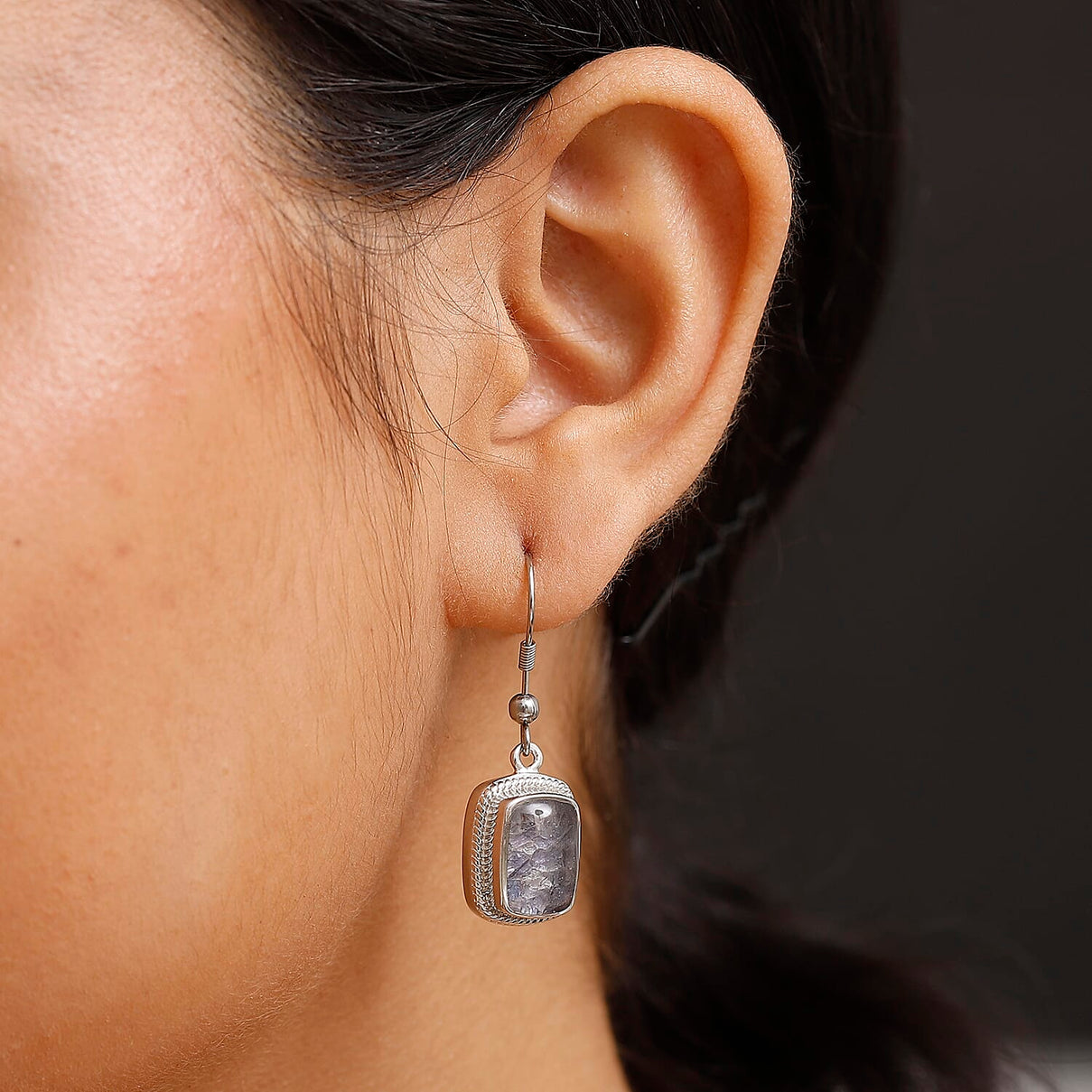 Tanzanite Matrix Solitaire Lever Back Earring with J Hook in White Tone 10.00 Ct. 8033040 3