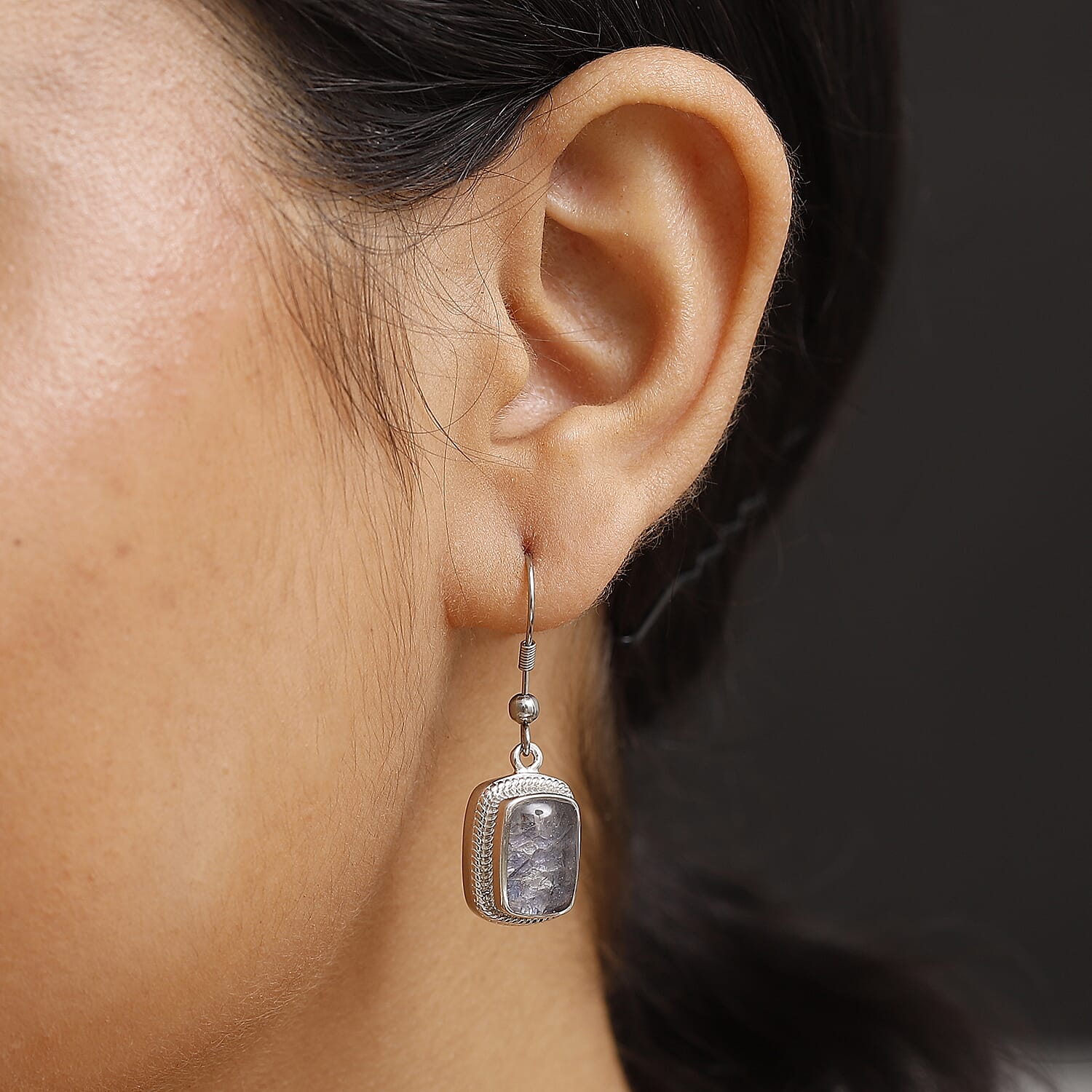 Tanzanite Matrix Solitaire Lever Back Earring with J Hook in White Tone 10.00 Ct. 8033040 3