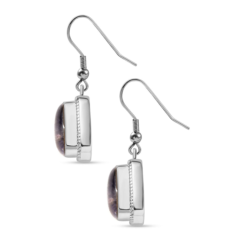 Tanzanite Matrix Solitaire Lever Back Earring with J Hook in White Tone 10.00 Ct.