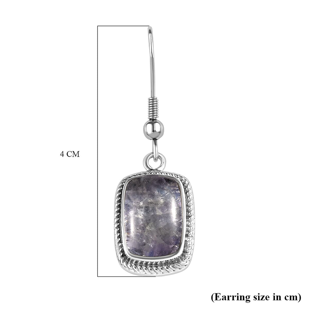 Tanzanite Matrix Solitaire Lever Back Earring with J Hook in White Tone 10.00 Ct.