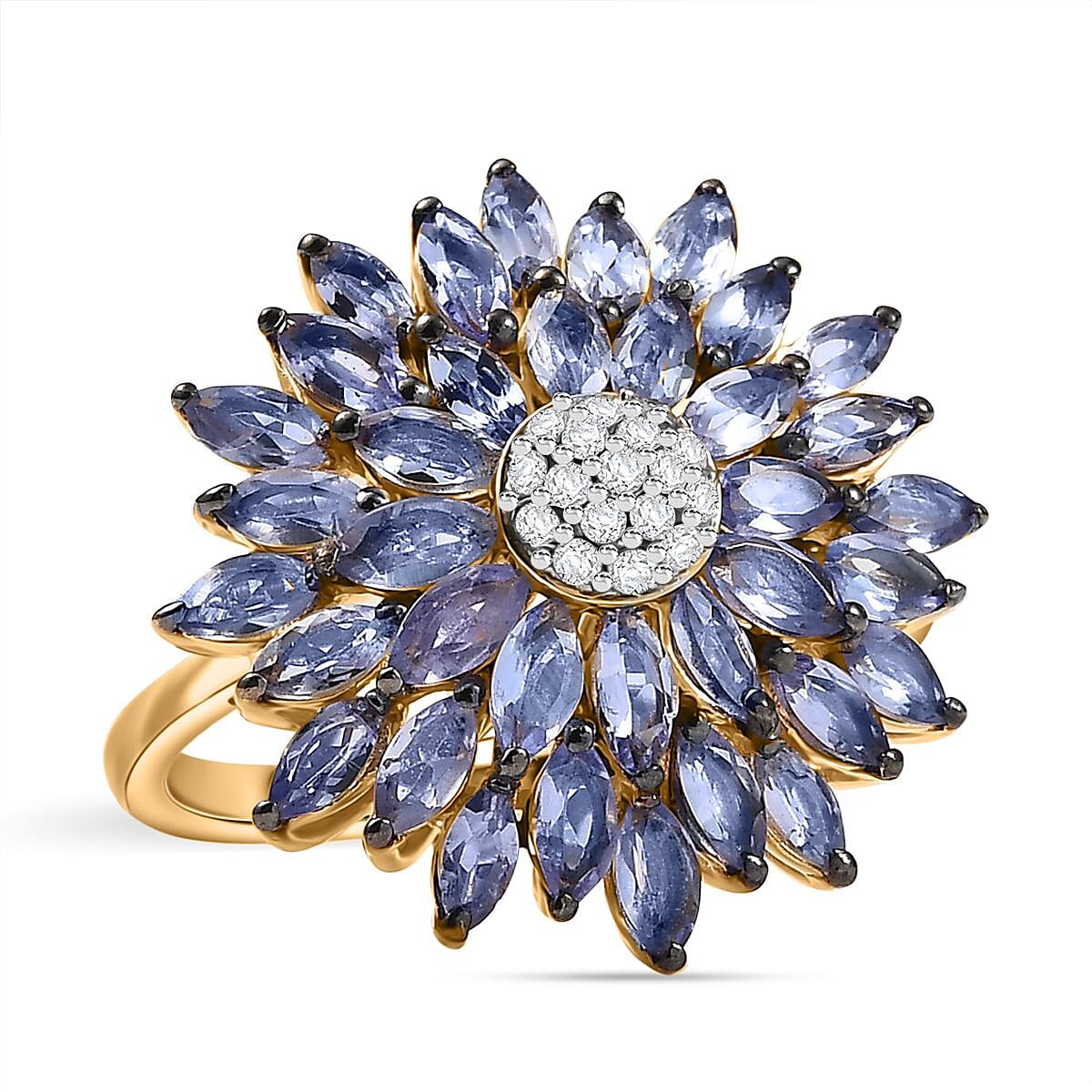Tanzanite, Moissanite Cluster Ring in 18K YG VermeilSterling Silver, Silver Wt.5 Gms  3.122  Ct. 8072108 0