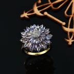 Tanzanite & Moissanite Cluster Ring in 18K Vermeil Yellow Gold Plated Sterling Silver 3.12 Ct.