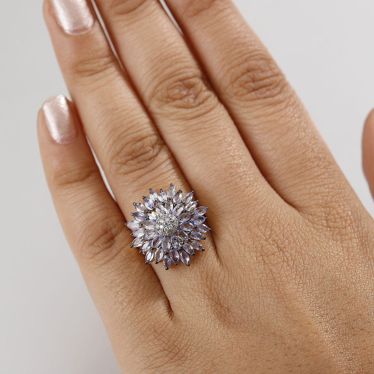 Tanzanite, Moissanite Cluster Ring in 18K YG VermeilSterling Silver, Silver Wt.5 Gms  3.122  Ct. 8072108 3