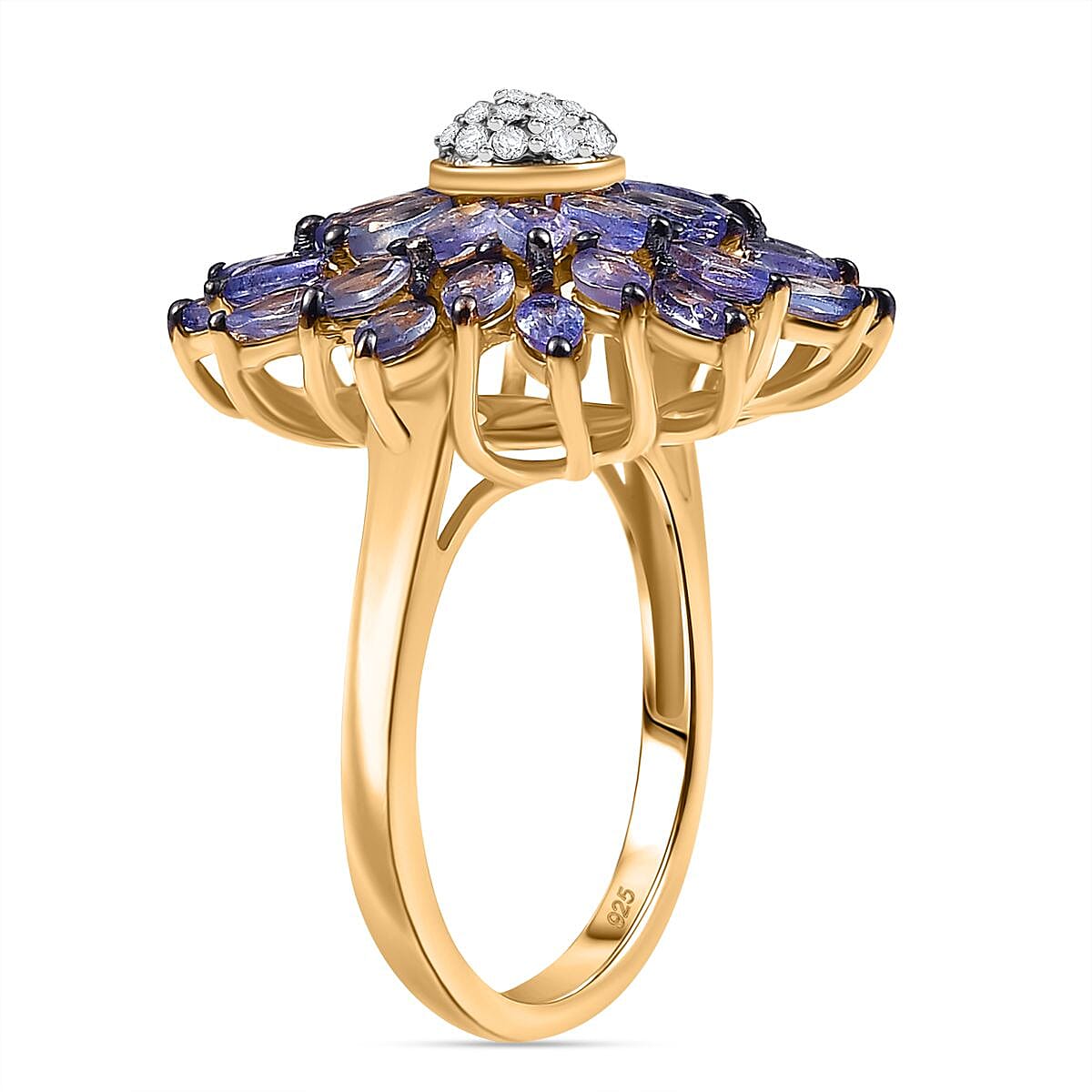 Tanzanite, Moissanite Cluster Ring in 18K YG VermeilSterling Silver, Silver Wt.5 Gms  3.122  Ct. 8072108 4
