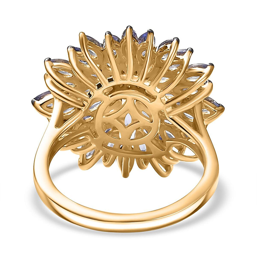 Tanzanite & Moissanite Cluster Ring in 18K Vermeil Yellow Gold Plated Sterling Silver 3.12 Ct.