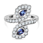 Tanzanite , Moissanite Fancy Ring in Platinum Overlay Sterling Silver 1.20 ct  0.866  Ct.