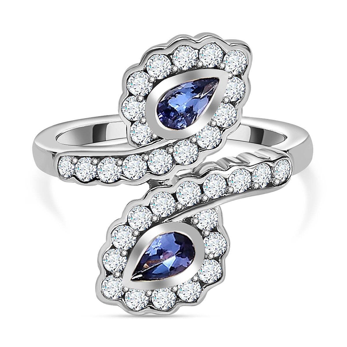 Tanzanite And Moissanite Bypass Ring in Platinum Overlay Sterling Silver 1.20 ct 0.866 Ct. 7617659 0