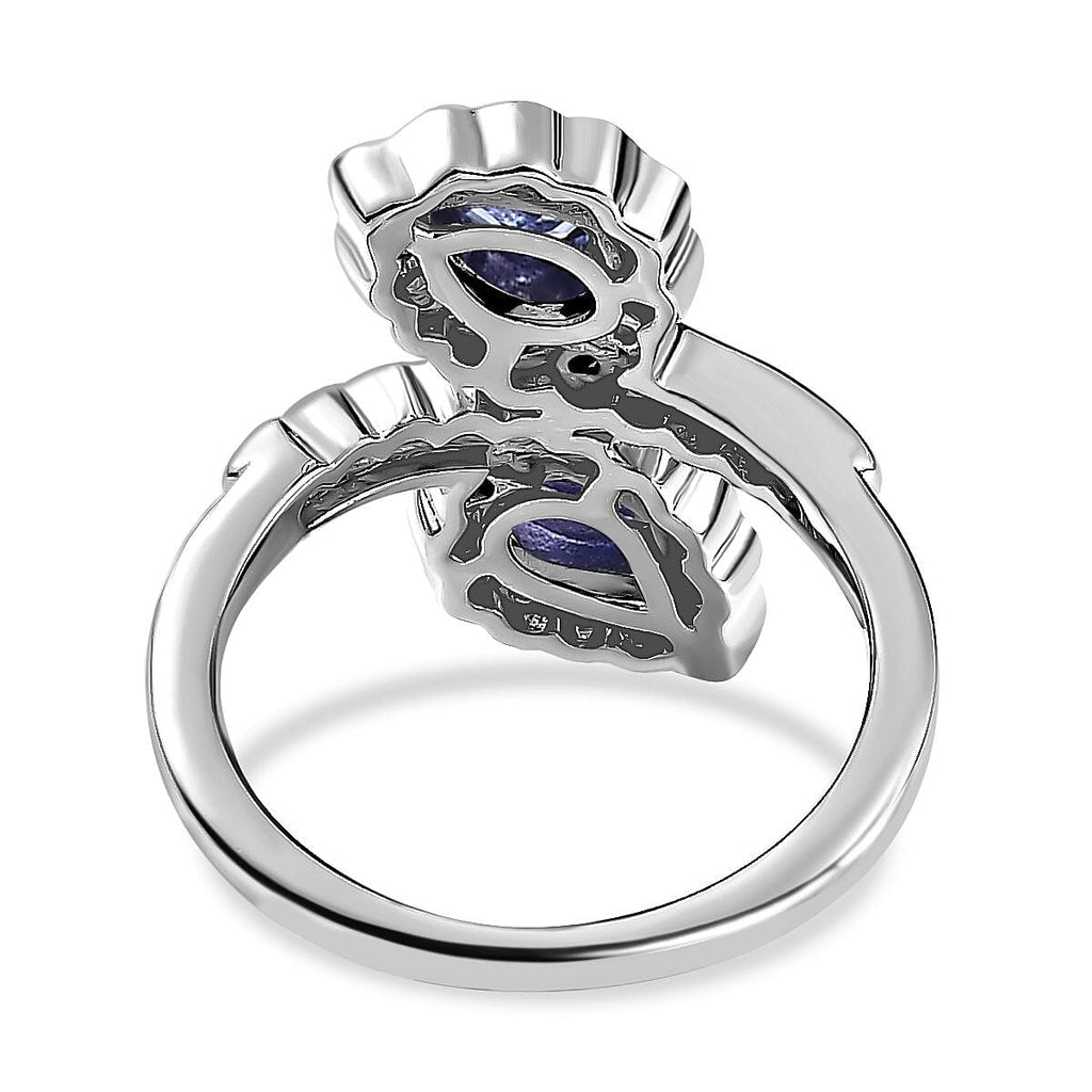 Tanzanite , Moissanite Fancy Ring in Platinum Overlay Sterling Silver 1.20 ct  0.866  Ct.