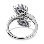Tanzanite , Moissanite Fancy Ring in Platinum Overlay Sterling Silver 1.20 ct  0.866  Ct.