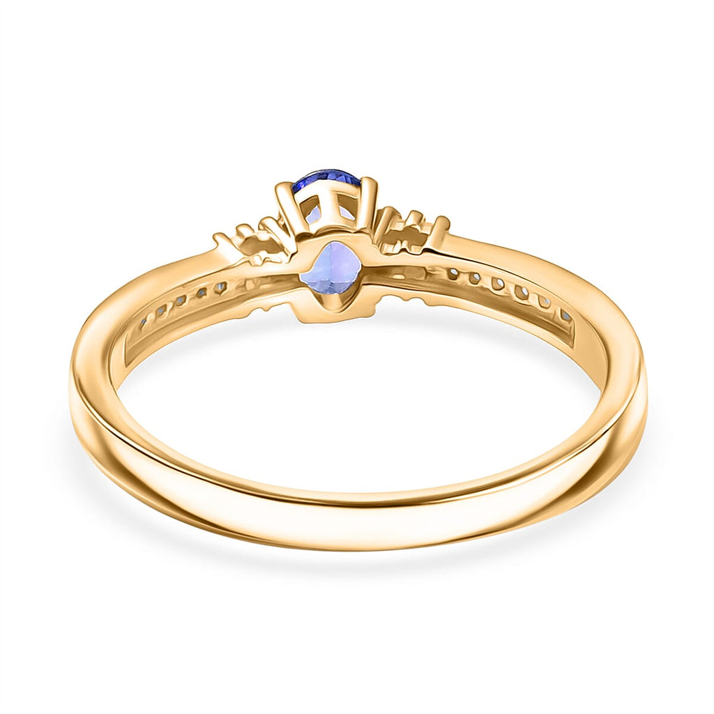 D'Joy - Tanzanite & Moissanite 3 Stone Ring in Yellow Gold Plated Sterling Silver 0.65 Ct.