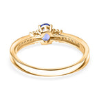 D'Joy - Tanzanite & Moissanite 3 Stone Ring in Yellow Gold Plated Sterling Silver 0.65 Ct.