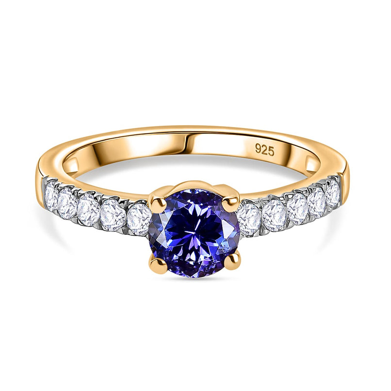 Tanzanite, Moissanite Ring in 18K Vermeil Yellow Gold Plated Sterling Silver 1.15 Ct.
