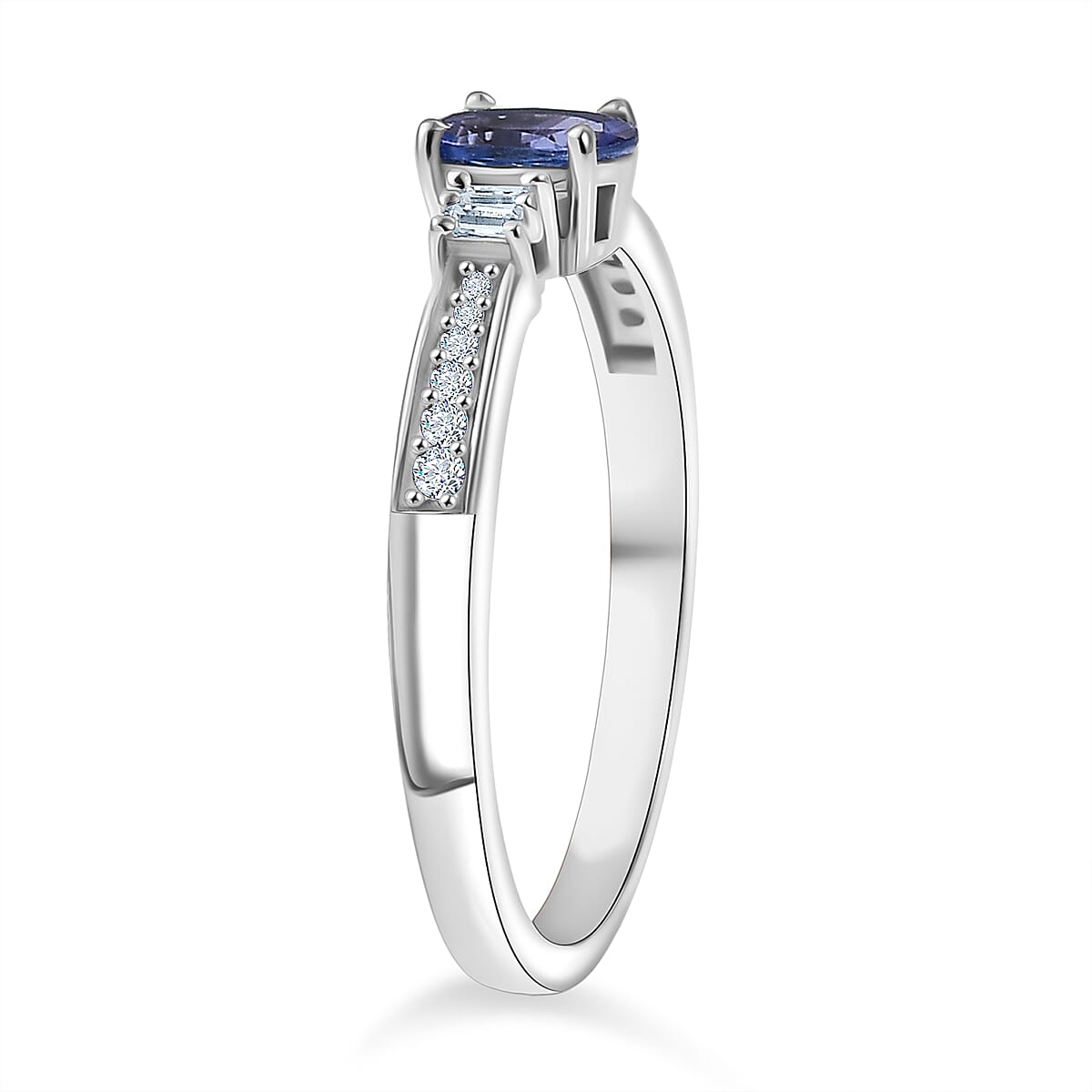 D'Joy Tanzanite, Moissanite Ring in Platinum Overlay Sterling Silver V32528287 4