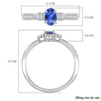 D'Joy - Tanzanite & Moissanite 3 Stone Ring in Platinum Overlay Sterling Silver 0.65 Ct.