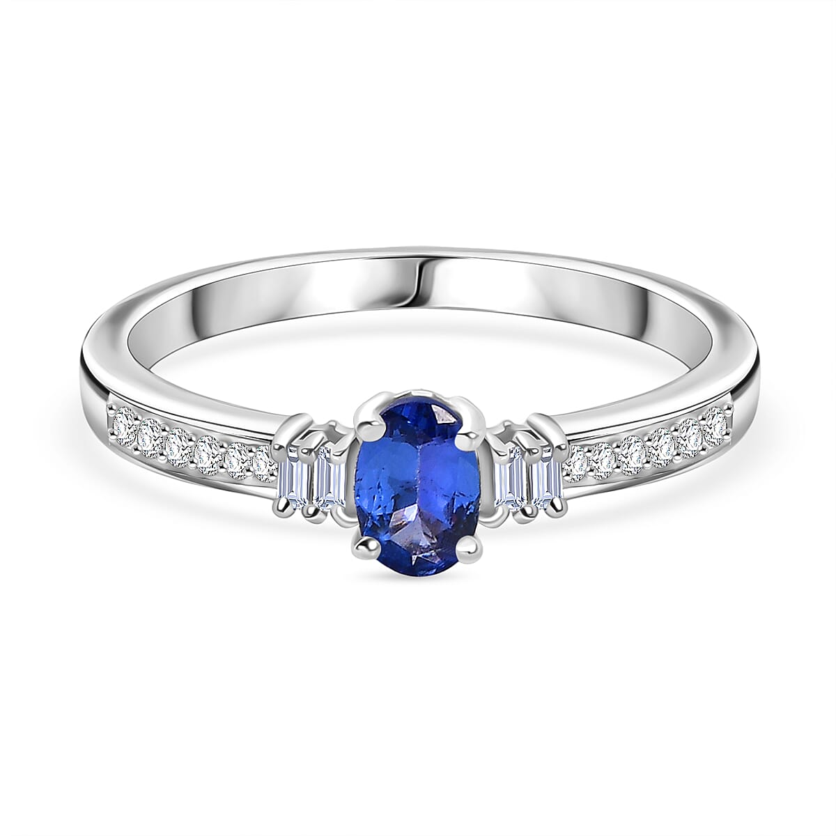 D'Joy Tanzanite, Moissanite Ring in Platinum Overlay Sterling Silver V32528108 0