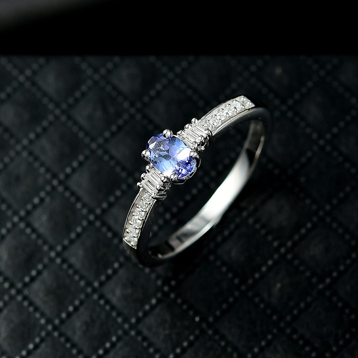 D'Joy Tanzanite, Moissanite Ring in Platinum Overlay Sterling Silver V32528108 2