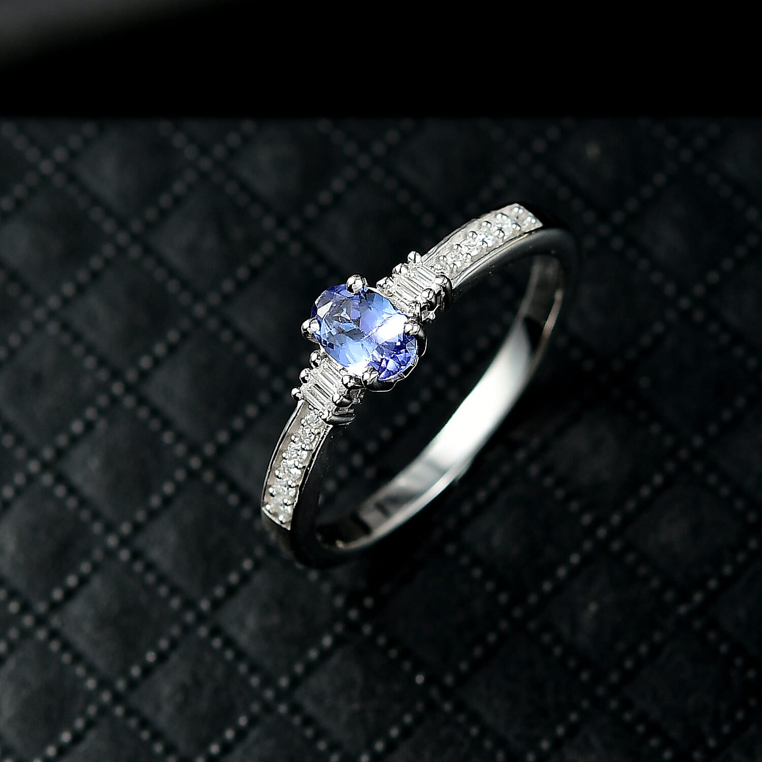 D'Joy Tanzanite, Moissanite Ring in Platinum Overlay Sterling Silver V32528108 2