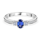 D'Joy - Tanzanite & Moissanite 3 Stone Ring in Platinum Overlay Sterling Silver 0.65 Ct.