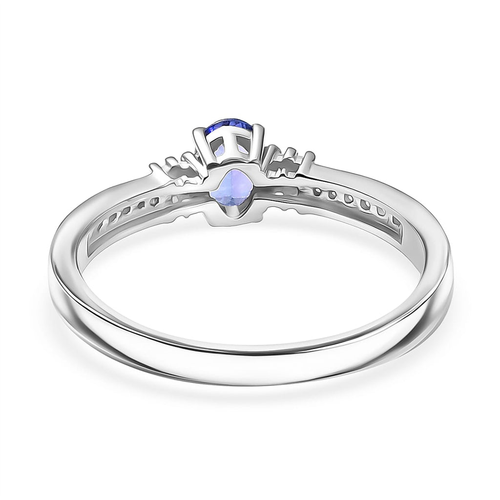 D'Joy - Tanzanite & Moissanite 3 Stone Ring in Platinum Overlay Sterling Silver 0.65 Ct.