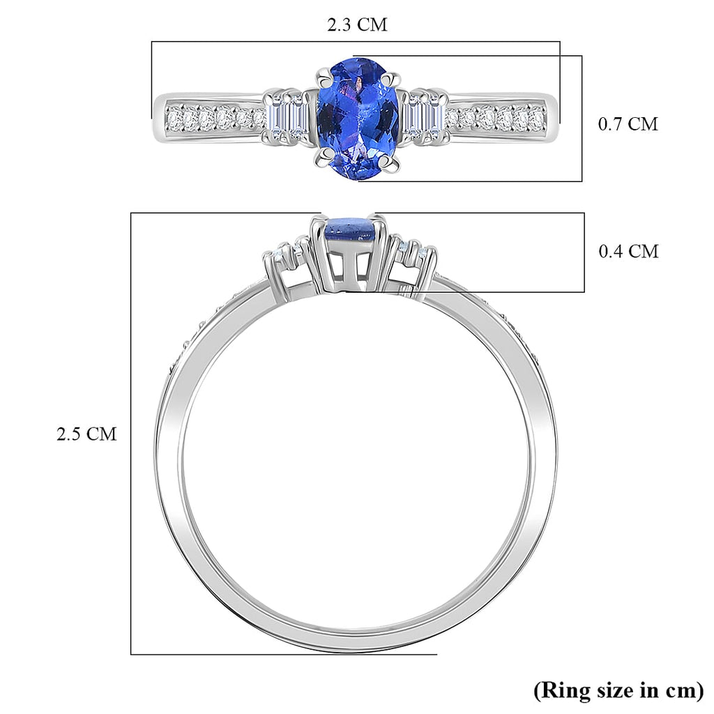 D'Joy - Tanzanite & Moissanite 3 Stone Ring in Platinum Overlay Sterling Silver 0.65 Ct.