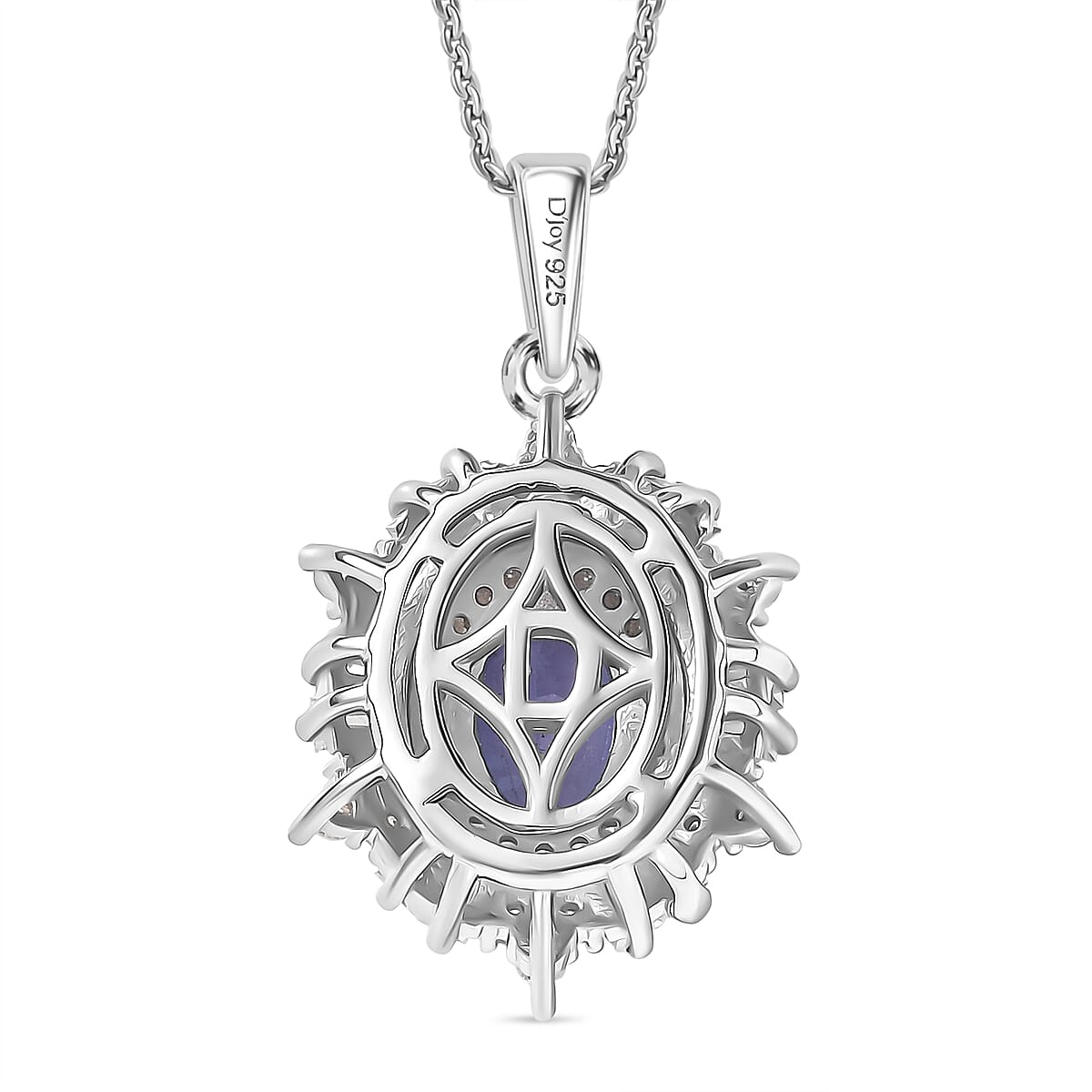 D'Joy Tanzanite, Moissanite Halo Pendant with Chain (Size 20) in Rhodium Overlay Sterling Silver 1.37 Ct. 4417915 5