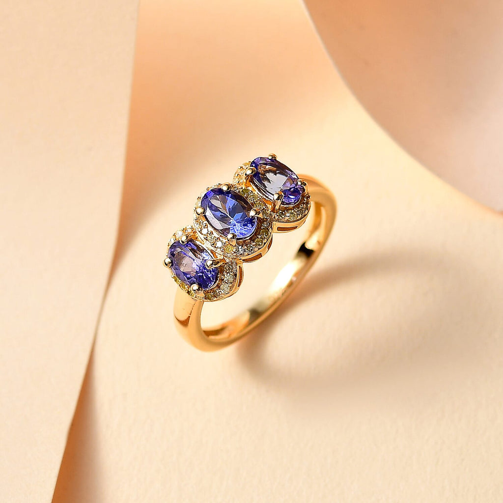 EXCLUSIVE COMMISSION - AAA Tanzanite & Natural Yellow Diamond Ring in 18K YG Vermeil Sterling Silver 1.64 ct