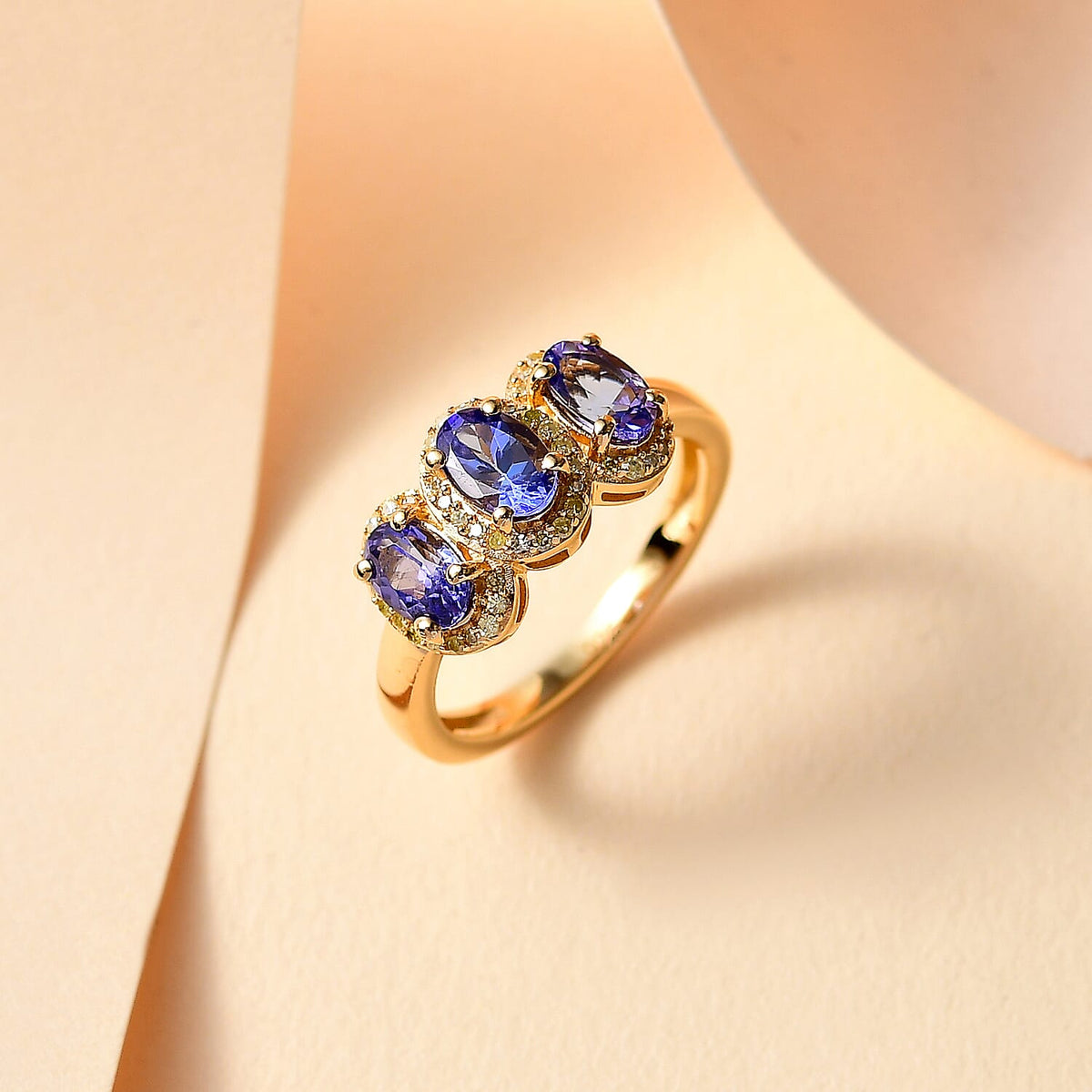 Tanzanite, Natural Yellow Diamond 3-Stone Ring in 18K Yellow Gold Vermeil Plated Sterling Silver 7899185 1