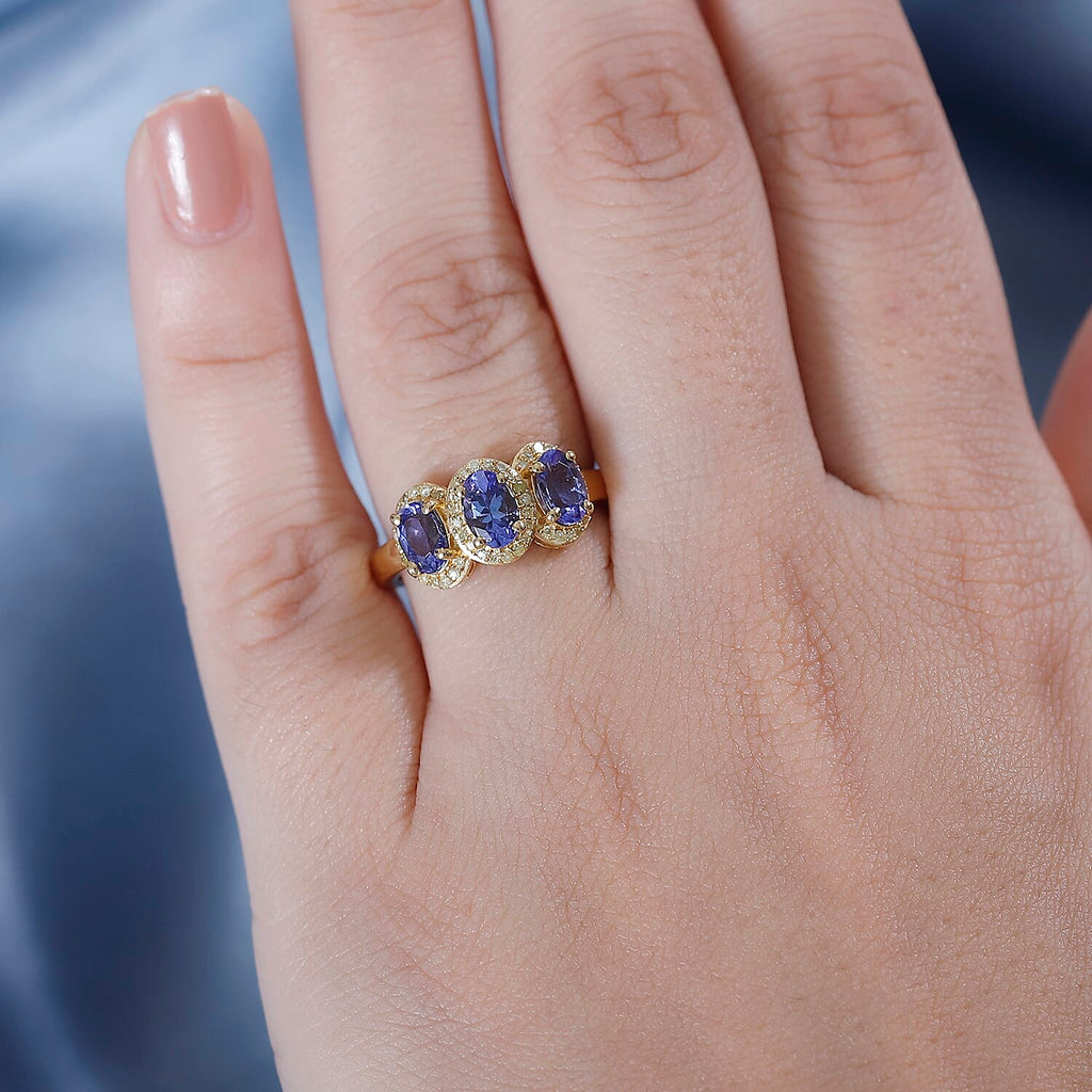 EXCLUSIVE COMMISSION - AAA Tanzanite & Natural Yellow Diamond Ring in 18K YG Vermeil Sterling Silver 1.64 ct