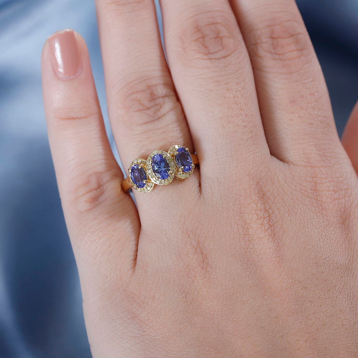Tanzanite, Natural Yellow Diamond 3-Stone Ring in 18K Yellow Gold Vermeil Plated Sterling Silver 7899185 2