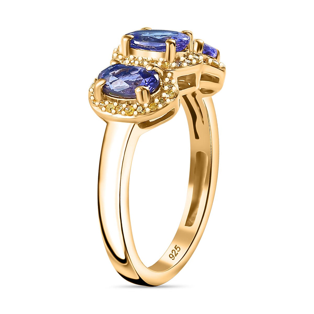 EXCLUSIVE COMMISSION - AAA Tanzanite & Natural Yellow Diamond Ring in 18K YG Vermeil Sterling Silver 1.64 ct