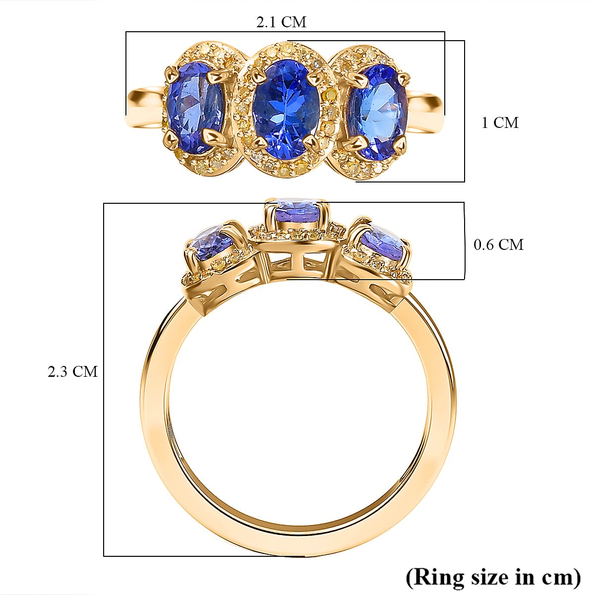 Tanzanite, Natural Yellow Diamond 3-Stone Ring in 18K Yellow Gold Vermeil Plated Sterling Silver 7899185 5