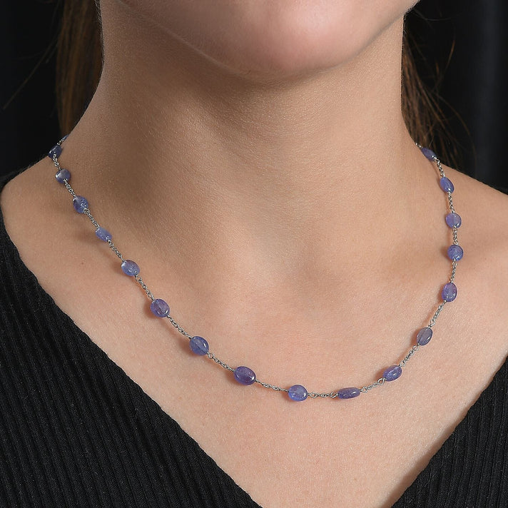 42 Ct. Premium Tanzanite Necklace in Rhodium Overlay Sterling Silver 24 Inch 8060099 2