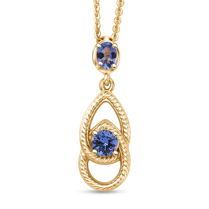 D'Joy - Tanzanite Teardrop Pendant with Chain (Size 20) in Yellow Gold Plated Sterling Silver 4477576 1