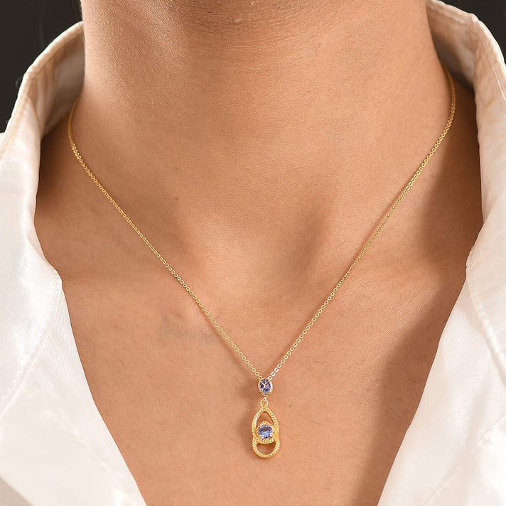 D'Joy - Tanzanite Teardrop Pendant with Chain (Size 20) in Yellow Gold Plated Sterling Silver 4477576 2